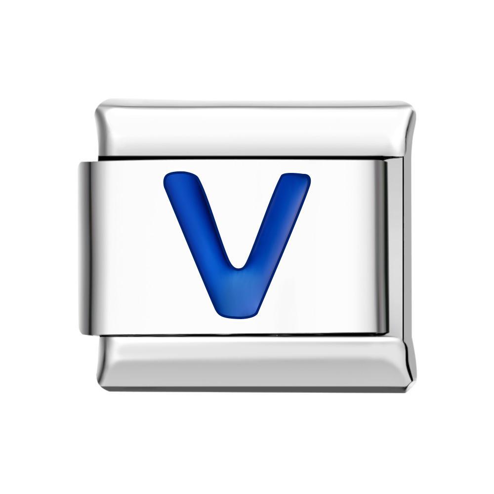 Charm Italien V Bleu Pour Bracelets À Charms Italiens Lien Composable - votrecollierprenomfr