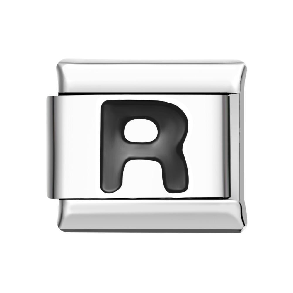 Charm Italien Alphabet R-noir Pour Bracelets À Charms Italiens Lien Composable - votrecollierprenomfr