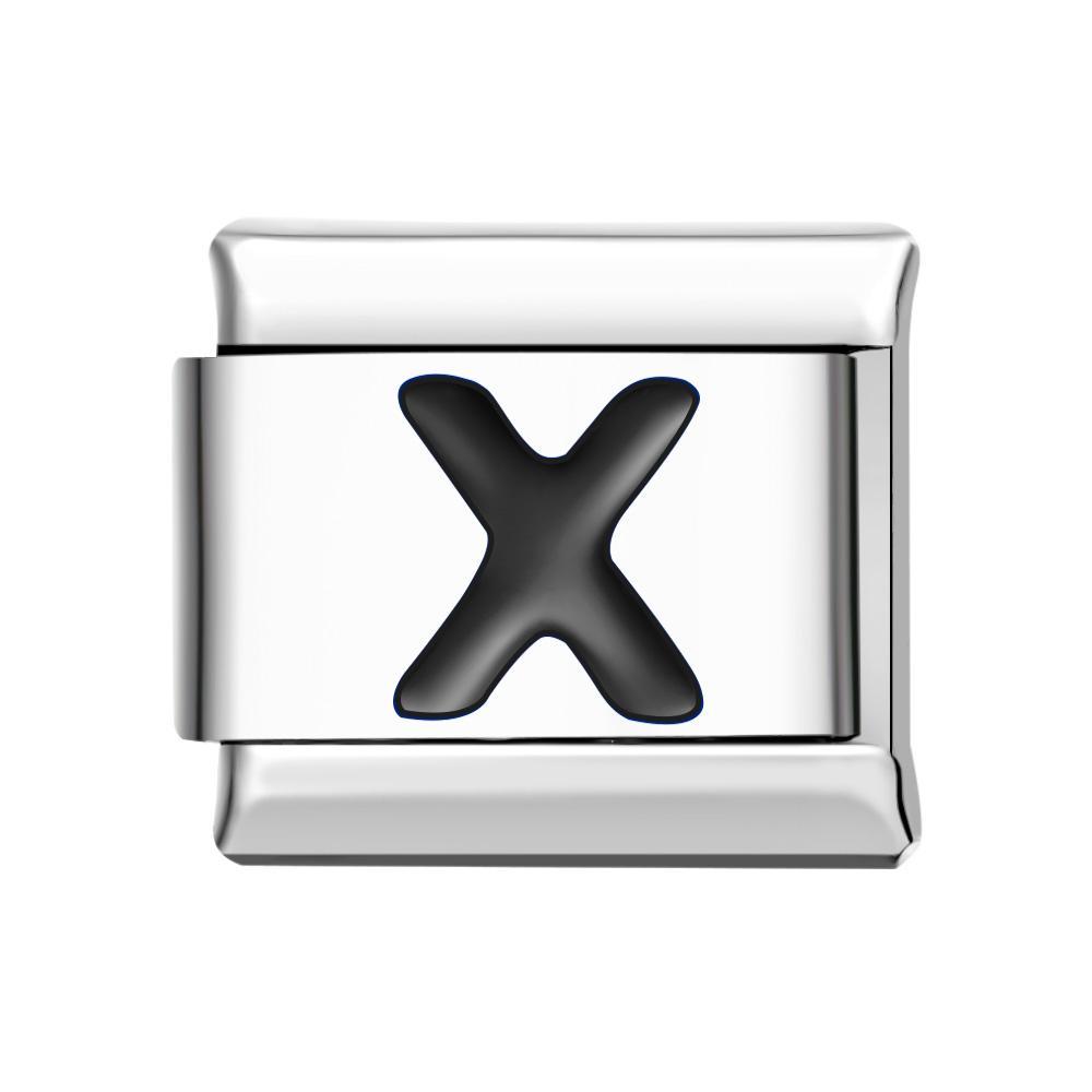 Charm Italien Lettre X-noir Pour Bracelets À Charms Italiens Lien Composable - votrecollierprenomfr