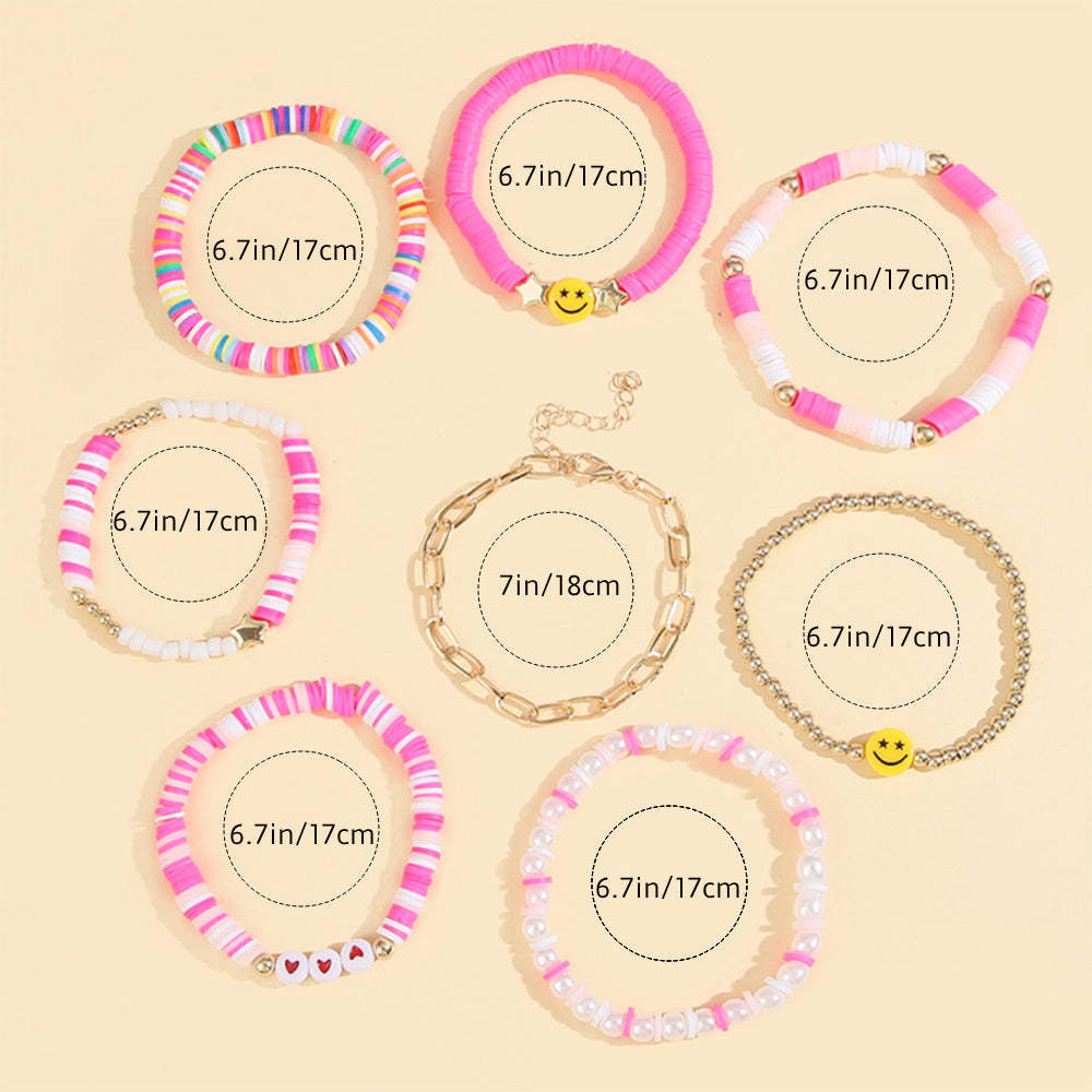 Ensemble De Bracelets Preppy En Argile Douce, Bijoux Bohèmes Superposés Pour Elle - votrecollierprenomfr