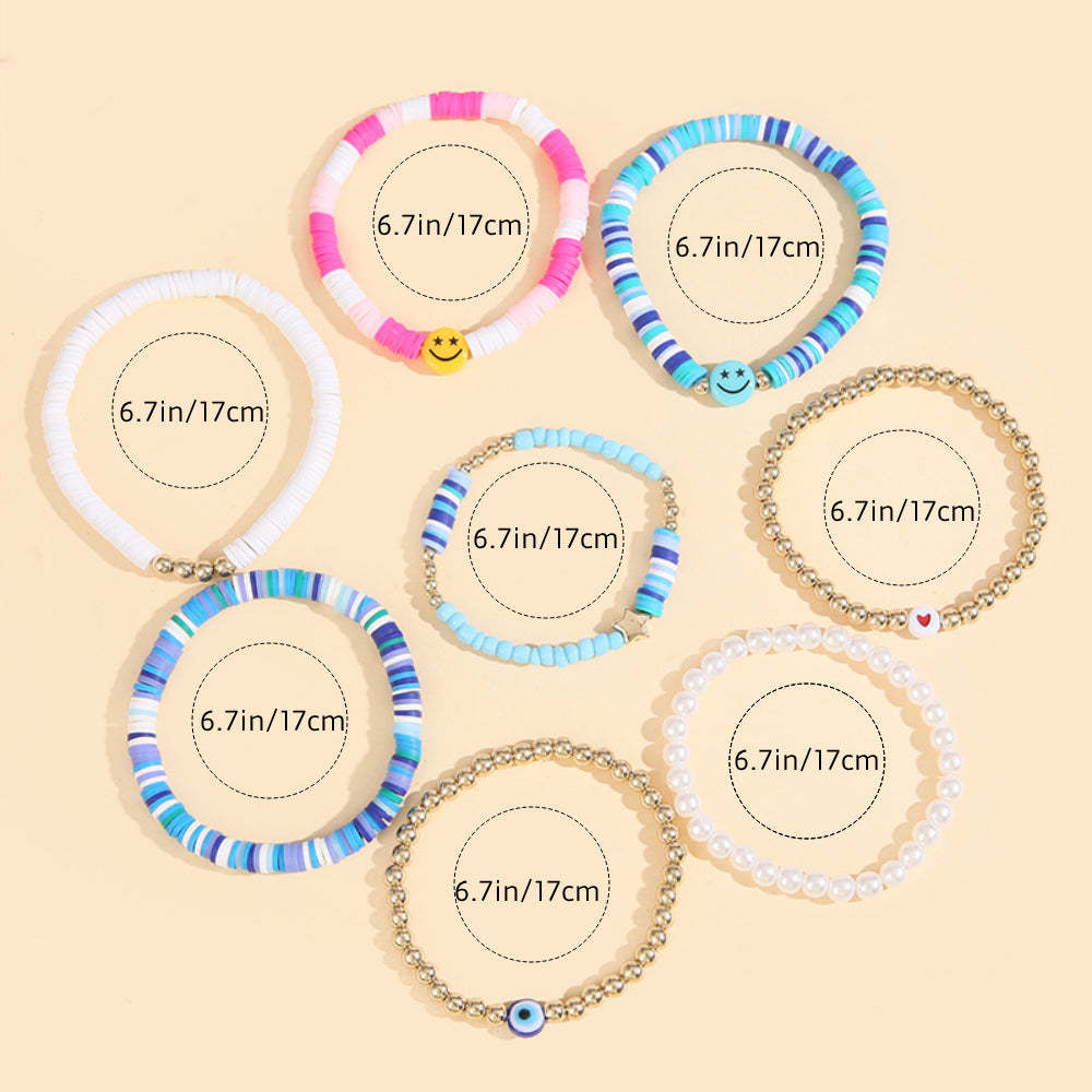 Ensemble De Bracelets Preppy En Argile Douce, Bijoux Bohèmes Superposés Pour Elle - votrecollierprenomfr