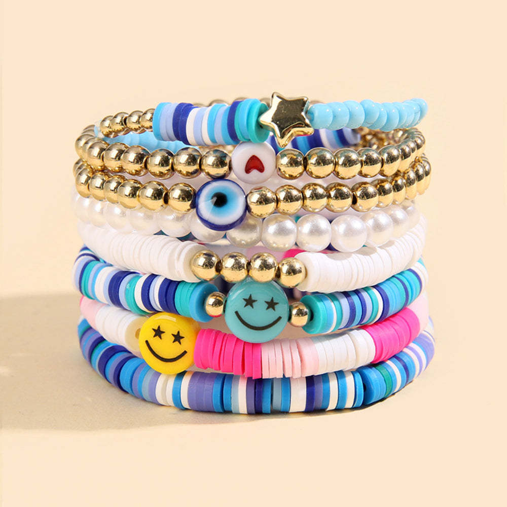 Ensemble De Bracelets Preppy En Argile Douce, Bijoux Bohèmes Superposés Pour Elle - votrecollierprenomfr
