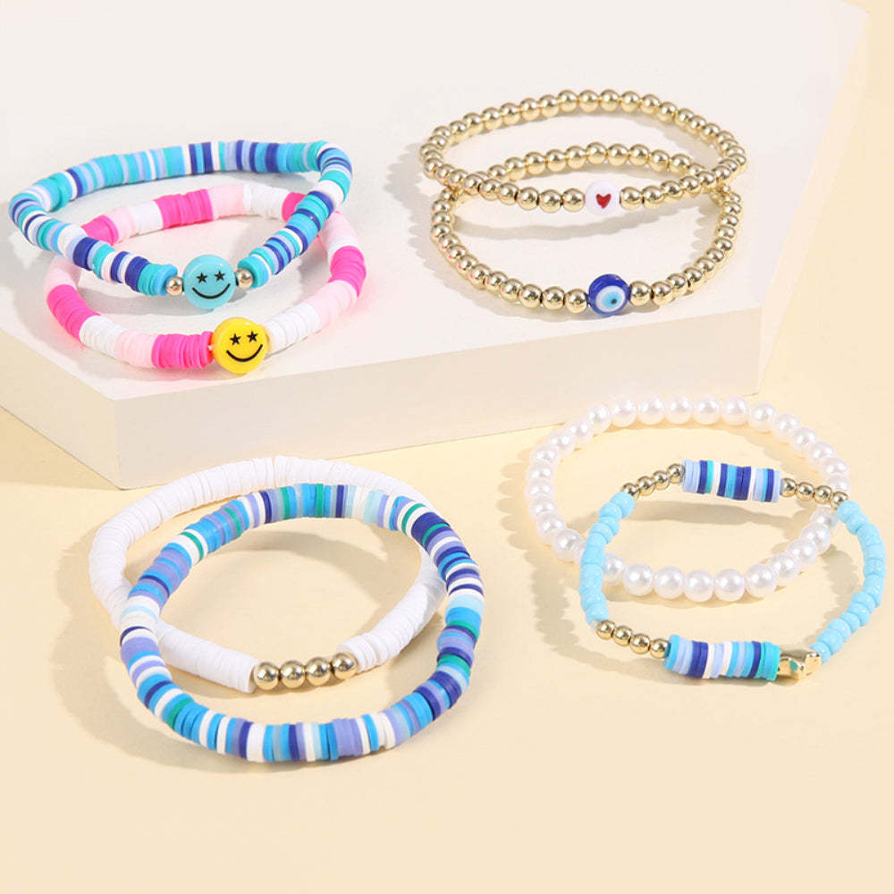 Ensemble De Bracelets Preppy En Argile Douce, Bijoux Bohèmes Superposés Pour Elle - votrecollierprenomfr