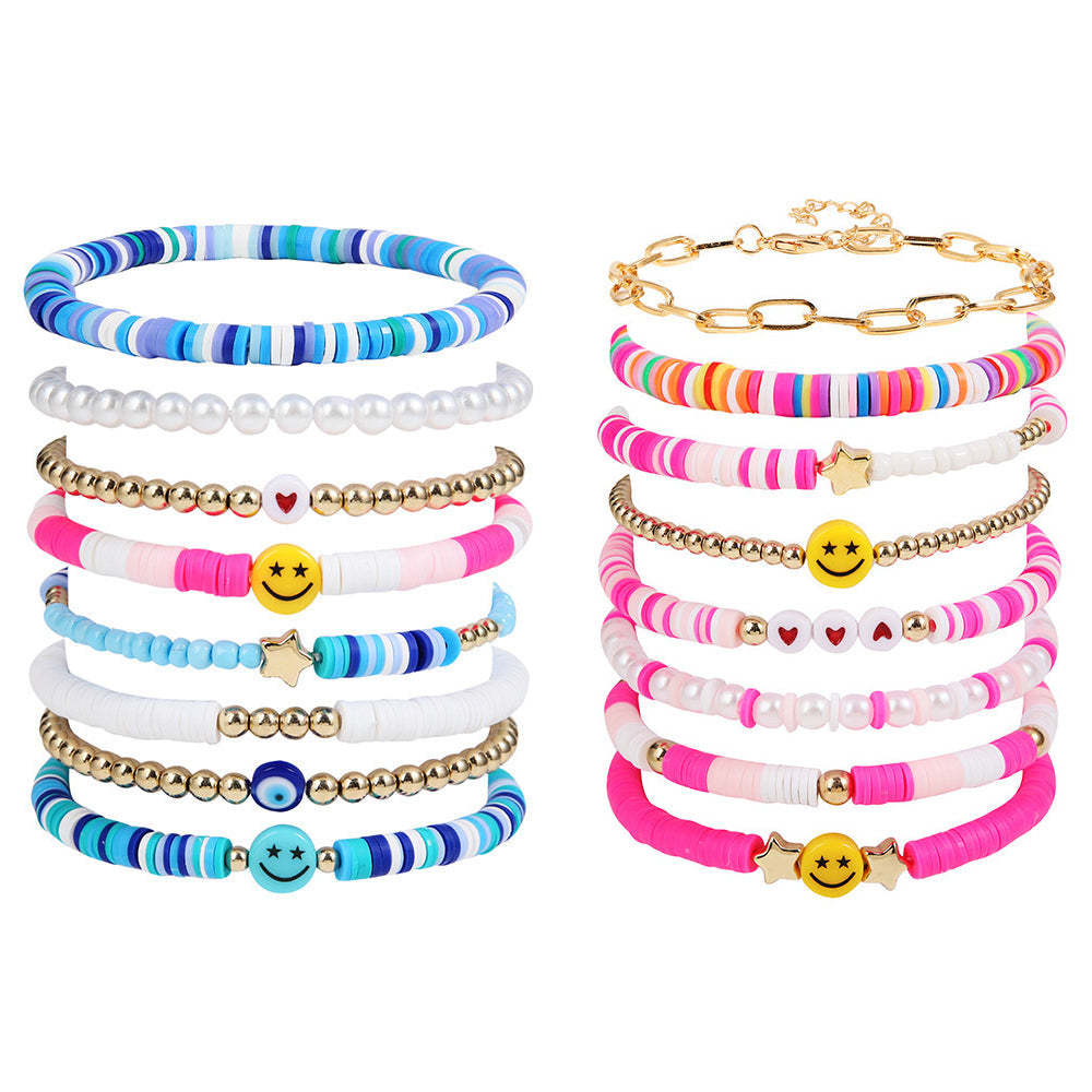 Ensemble De Bracelets Preppy En Argile Douce, Bijoux Bohèmes Superposés Pour Elle - votrecollierprenomfr
