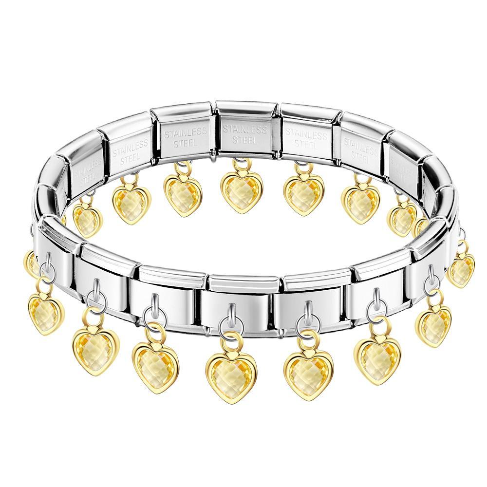Bracelet À Breloques Italien Vintage En Forme De Cœur Champagne - votrecollierprenomfr