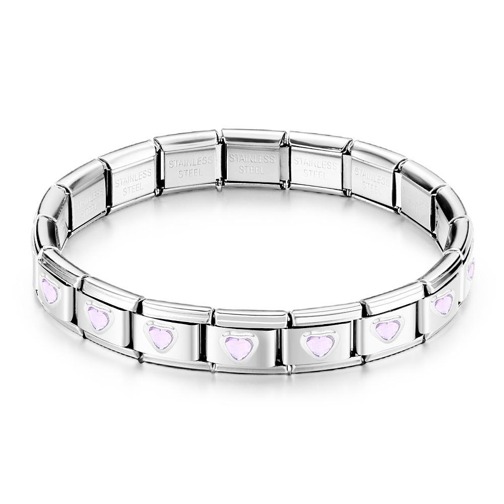 Bracelet À Breloques Italien Vintage Purple Heart Gem - votrecollierprenomfr
