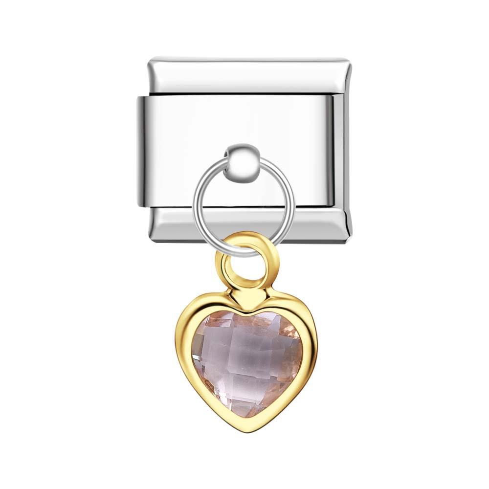 Charm Suspendu Coeur Rose Charm Italien Pour Bracelets À Breloques Italiens Lien Composable - votrecollierprenomfr