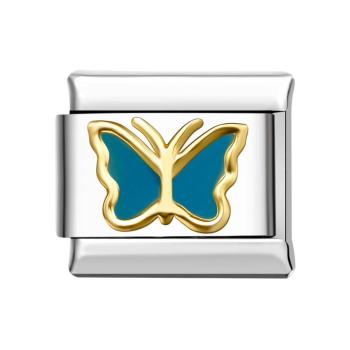 Papillon Bord Doré - Charm Italien Bleu Pour Bracelets Charms Italiens Lien Composable - votrecollierprenomfr