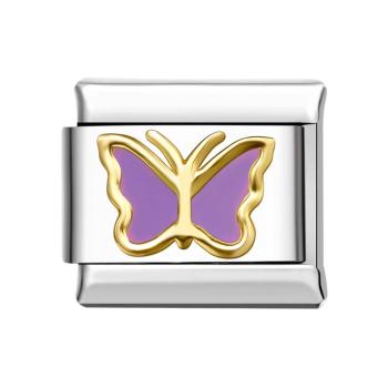 Papillon Bord Doré - Charm Italien Violet Pour Bracelets Charms Italiens Lien Composable - votrecollierprenomfr