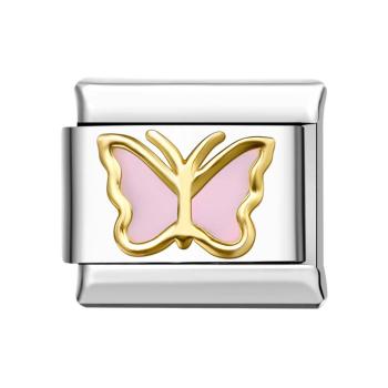 Papillon Bord Doré - Charm Italien Rose Pour Bracelets Charms Italiens Lien Composable - votrecollierprenomfr