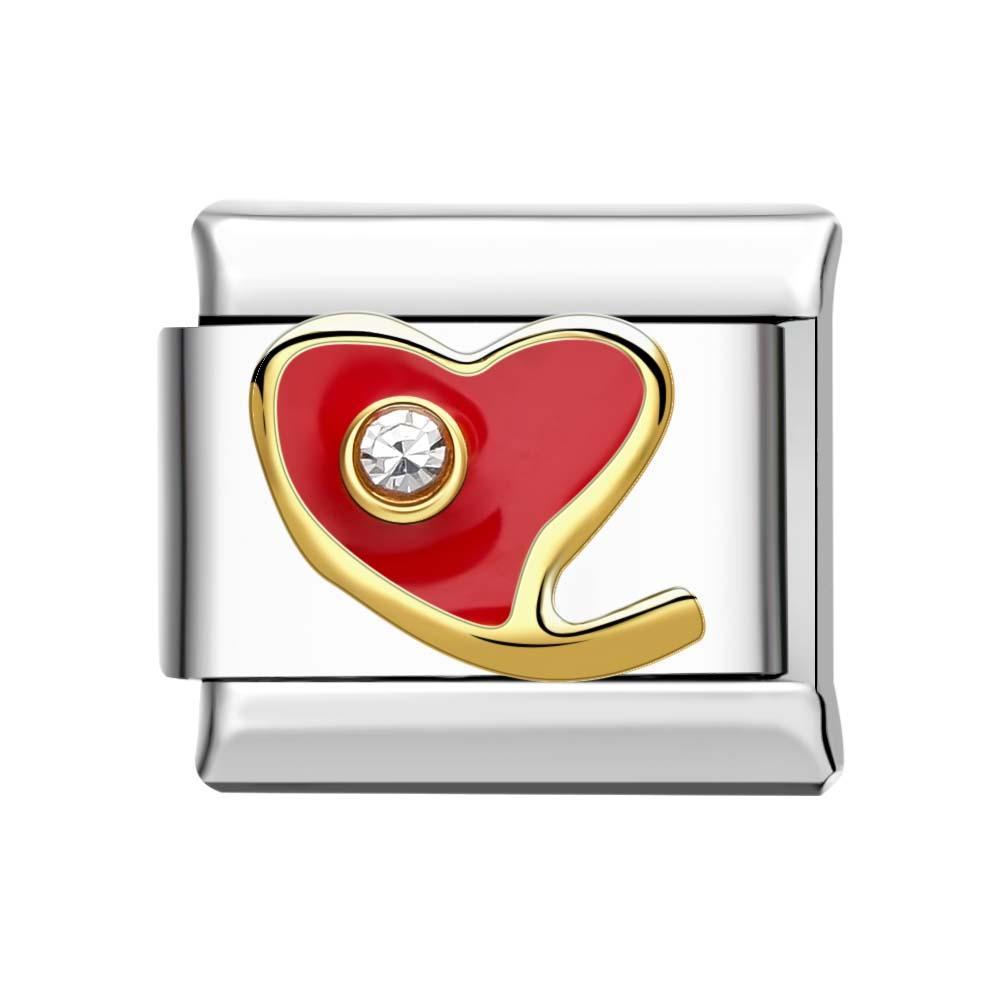 Charm Italien Coeur Rouge Diamant Pour Bracelets À Charms Italiens Lien Composable - votrecollierprenomfr