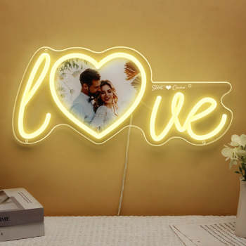 Lampe Néon Coeur D'amour Avec Photo Et Nom Personnalisés - votrecollierprenomfr