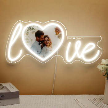 Panneau Néon Personnalisé Avec Photo Et Nom, Cœur D'amour, Décorations De Maison Personnalisées, Panneau Lumineux - votrecollierprenomfr