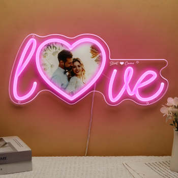 Lampe Néon Coeur D'amour Avec Photo Et Nom Personnalisés - votrecollierprenomfr