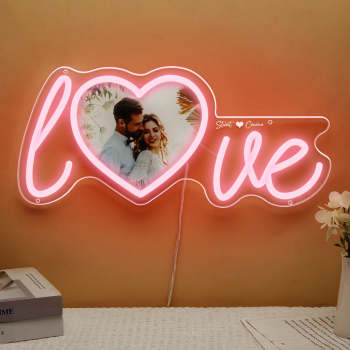 Panneau Néon Personnalisé Avec Photo Et Nom, Cœur D'amour, Décorations De Maison Personnalisées, Panneau Lumineux - votrecollierprenomfr
