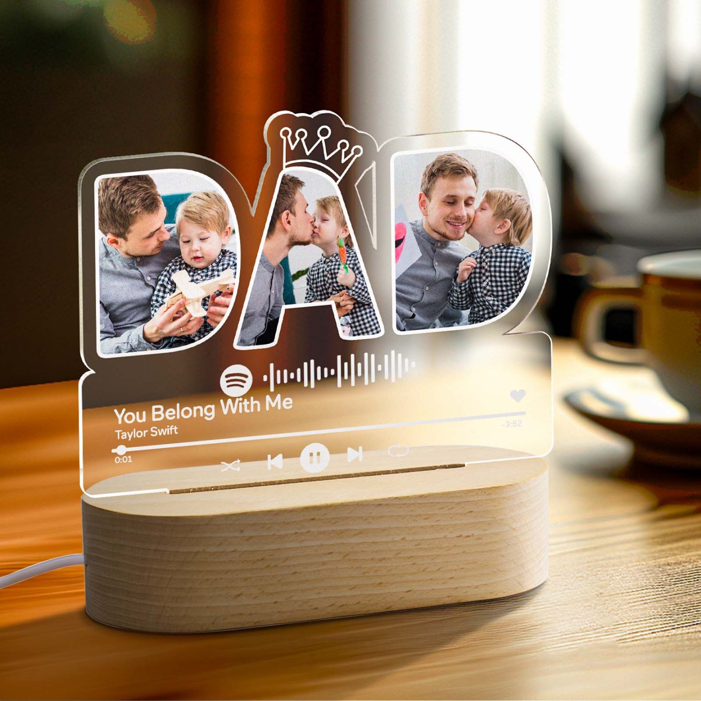 Veilleuse De Chanson Personnalisée Avec Photos, Lampe Led Personnalisée Pour Papa, Cadeau De Fête Des Pères - votrecollierprenomfr