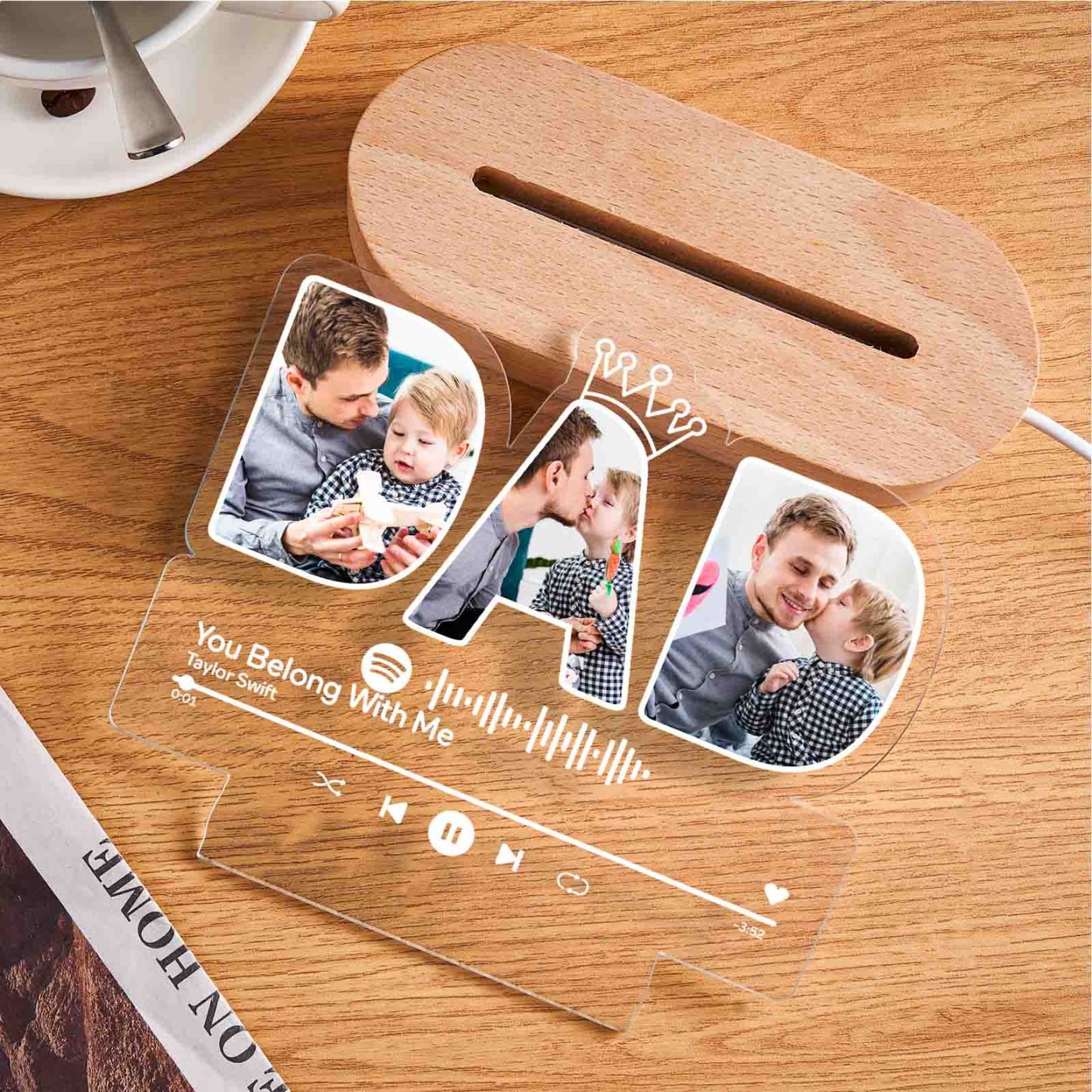 Veilleuse De Chanson Personnalisée Avec Photos, Lampe Led Personnalisée Pour Papa, Cadeau De Fête Des Pères - votrecollierprenomfr