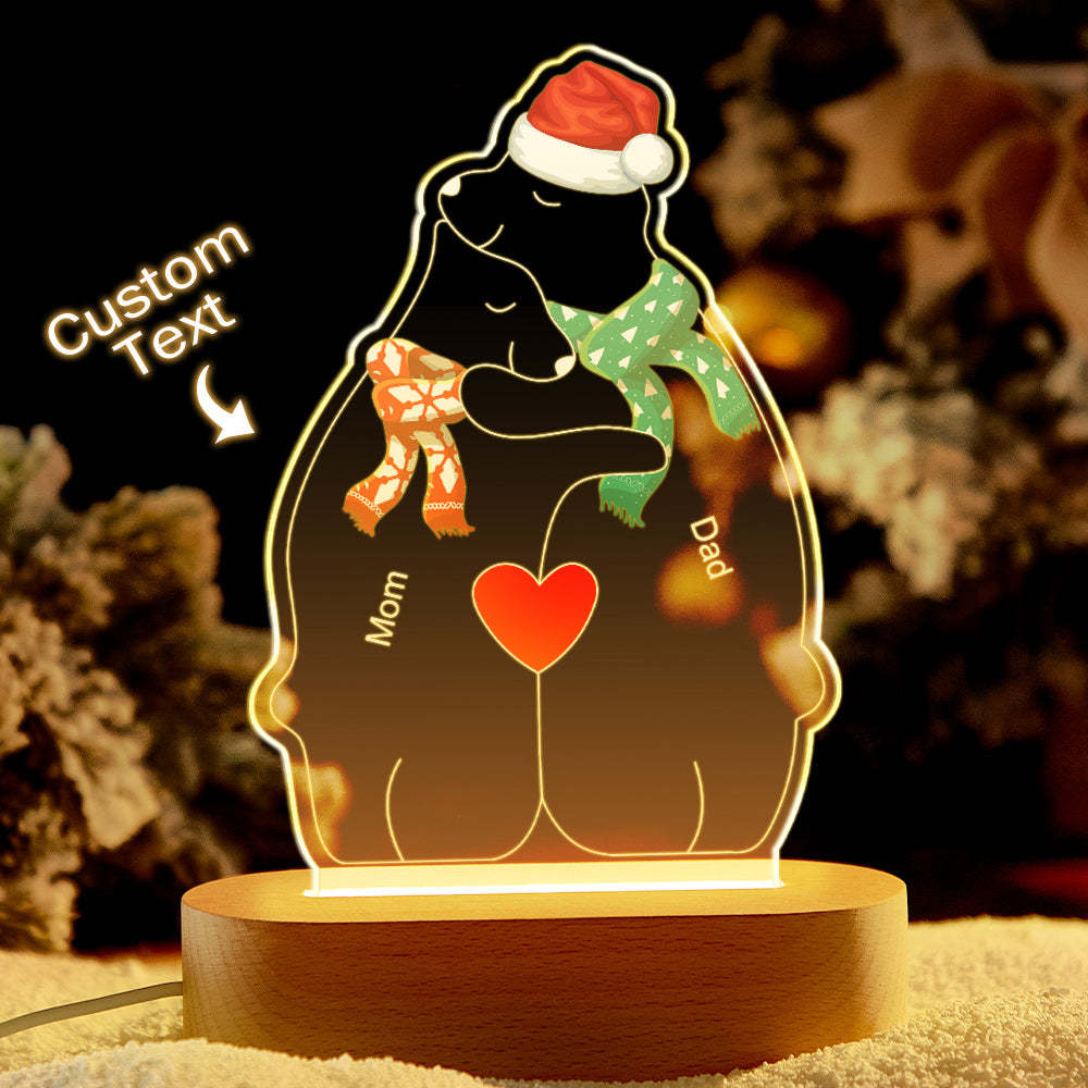 Lampe Acrylique En Forme D'ours Chaud De Noël Avec Noms Personnalisés, Veilleuse Personnalisée, Meilleur Cadeau De Noël - votrecollierprenomfr