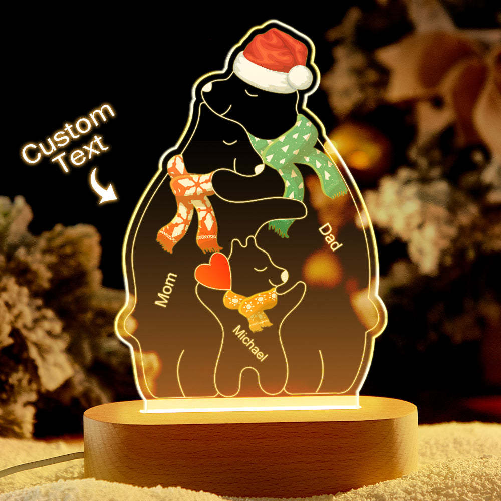 Lampe Acrylique En Forme D'ours Chaud De Noël Avec Noms Personnalisés, Veilleuse Personnalisée, Meilleur Cadeau De Noël - votrecollierprenomfr
