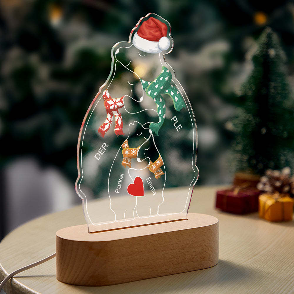 Lampe Acrylique En Forme D'ours Chaud De Noël Avec Noms Personnalisés, Veilleuse Personnalisée, Meilleur Cadeau De Noël - votrecollierprenomfr