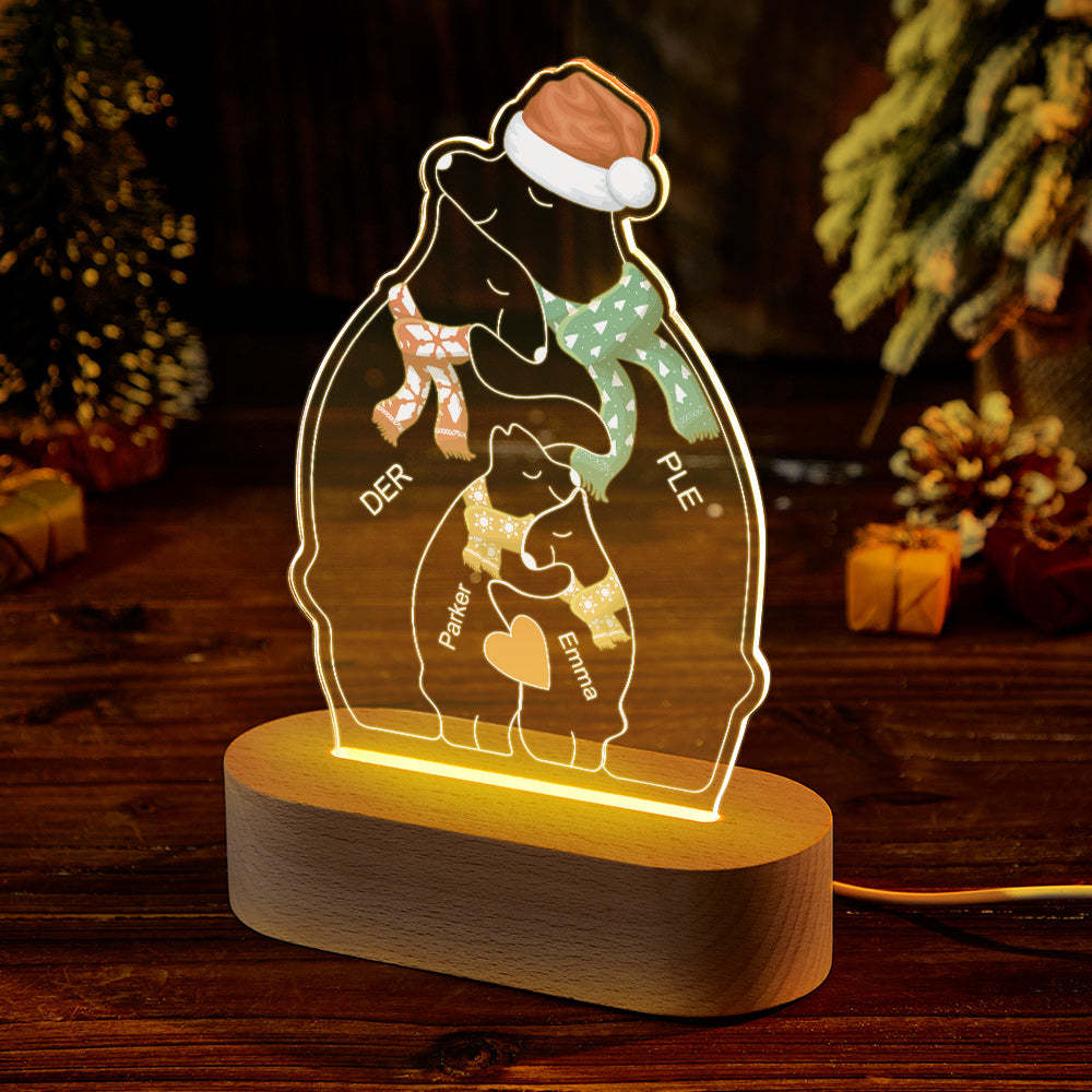 Lampe Acrylique En Forme D'ours Chaud De Noël Avec Noms Personnalisés, Veilleuse Personnalisée, Meilleur Cadeau De Noël - votrecollierprenomfr