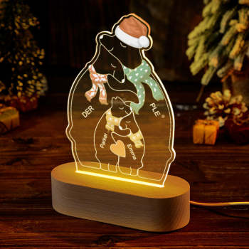 Lampe Acrylique En Forme D'ours Chaud De Noël Avec Noms Personnalisés, Veilleuse Personnalisée, Meilleur Cadeau De Noël - votrecollierprenomfr