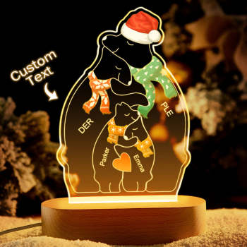 Lampe Acrylique En Forme D'ours Chaud De Noël Avec Noms Personnalisés, Veilleuse Personnalisée, Meilleur Cadeau De Noël - votrecollierprenomfr