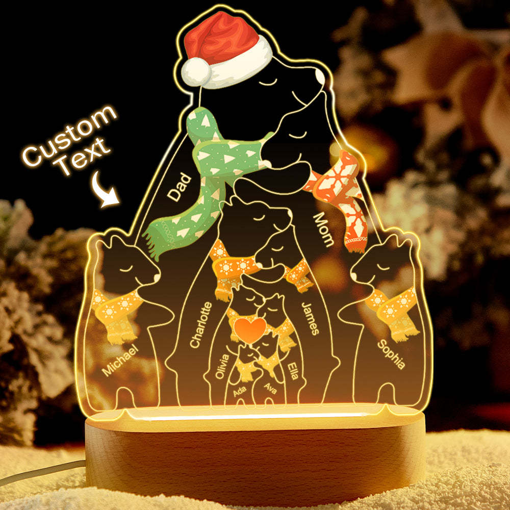Lampe Acrylique En Forme D'ours Chaud De Noël Avec Noms Personnalisés, Veilleuse Personnalisée, Meilleur Cadeau De Noël - votrecollierprenomfr