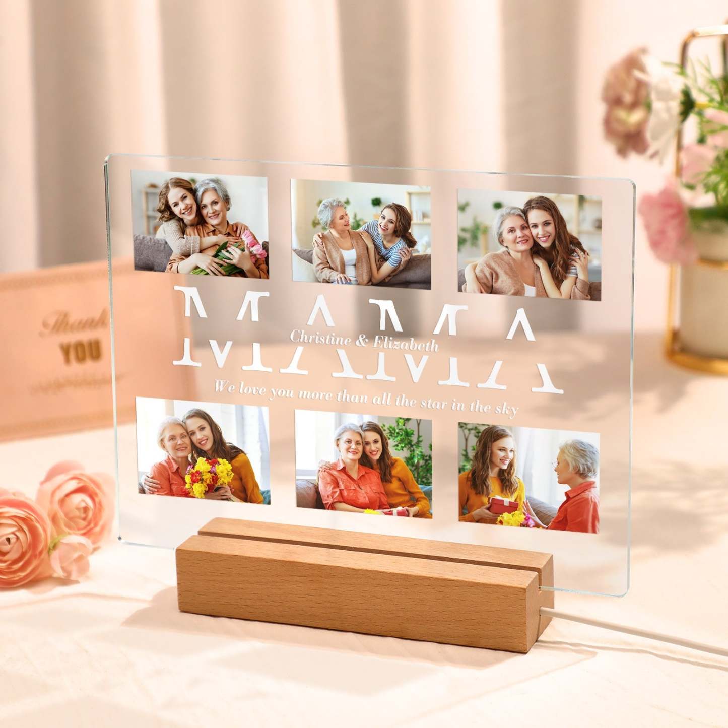 Lampe De Nuit Photo Personnalisée, Veilleuse Led En Acrylique Personnalisée Avec Texte, Cadeaux De Fête Des Mères Pour Elle - votrecollierprenomfr