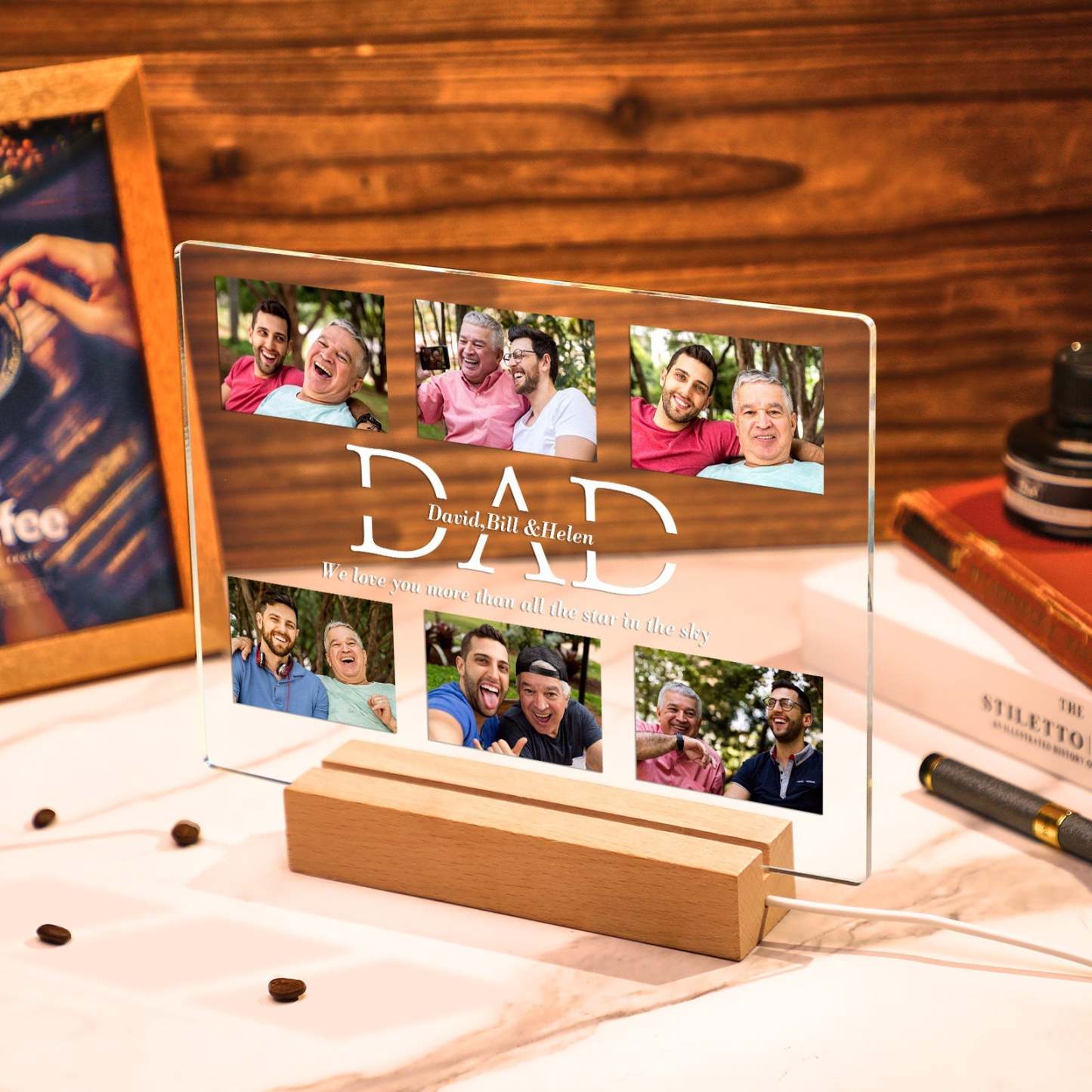 Lampe De Nuit Photo Personnalisée, Veilleuse Led En Acrylique Personnalisée Avec Texte, Cadeaux De Fête Des Pères Pour Lui - votrecollierprenomfr