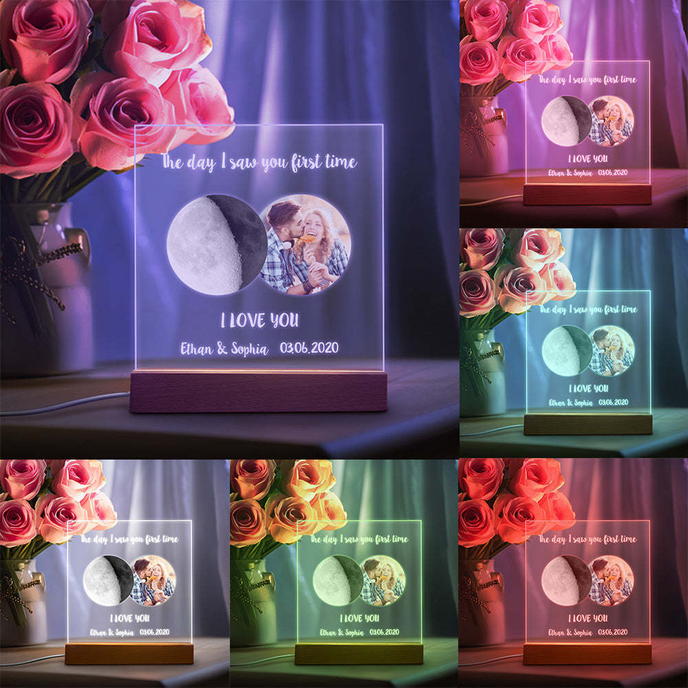 Photo Personnalisée Phase De Lune Veilleuse Chaude Colorée Lumière Led Cadeau Pour Les Couples - votrecollierprenomfr