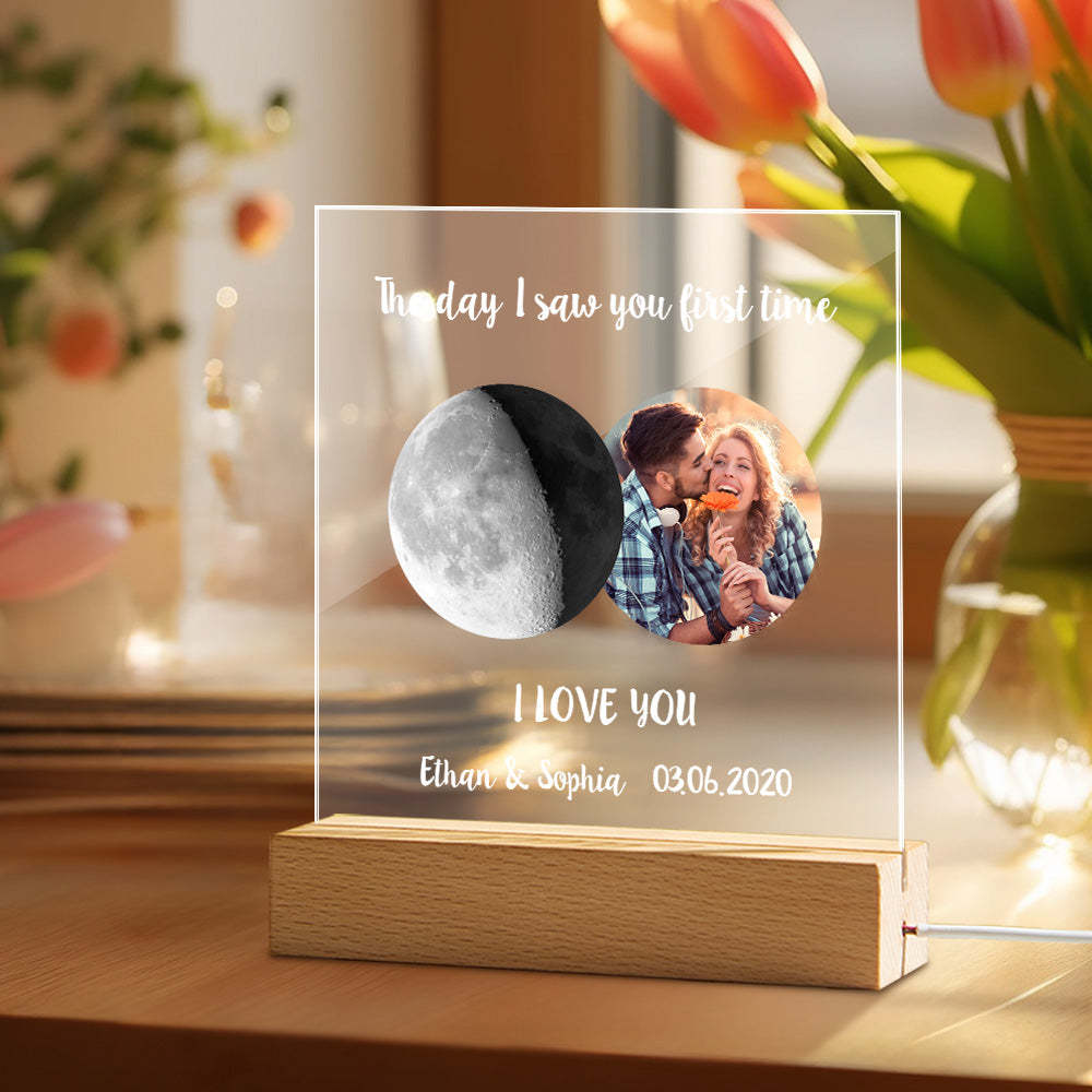Photo Personnalisée Phase De Lune Veilleuse Chaude Colorée Lumière Led Cadeau Pour Les Couples - votrecollierprenomfr