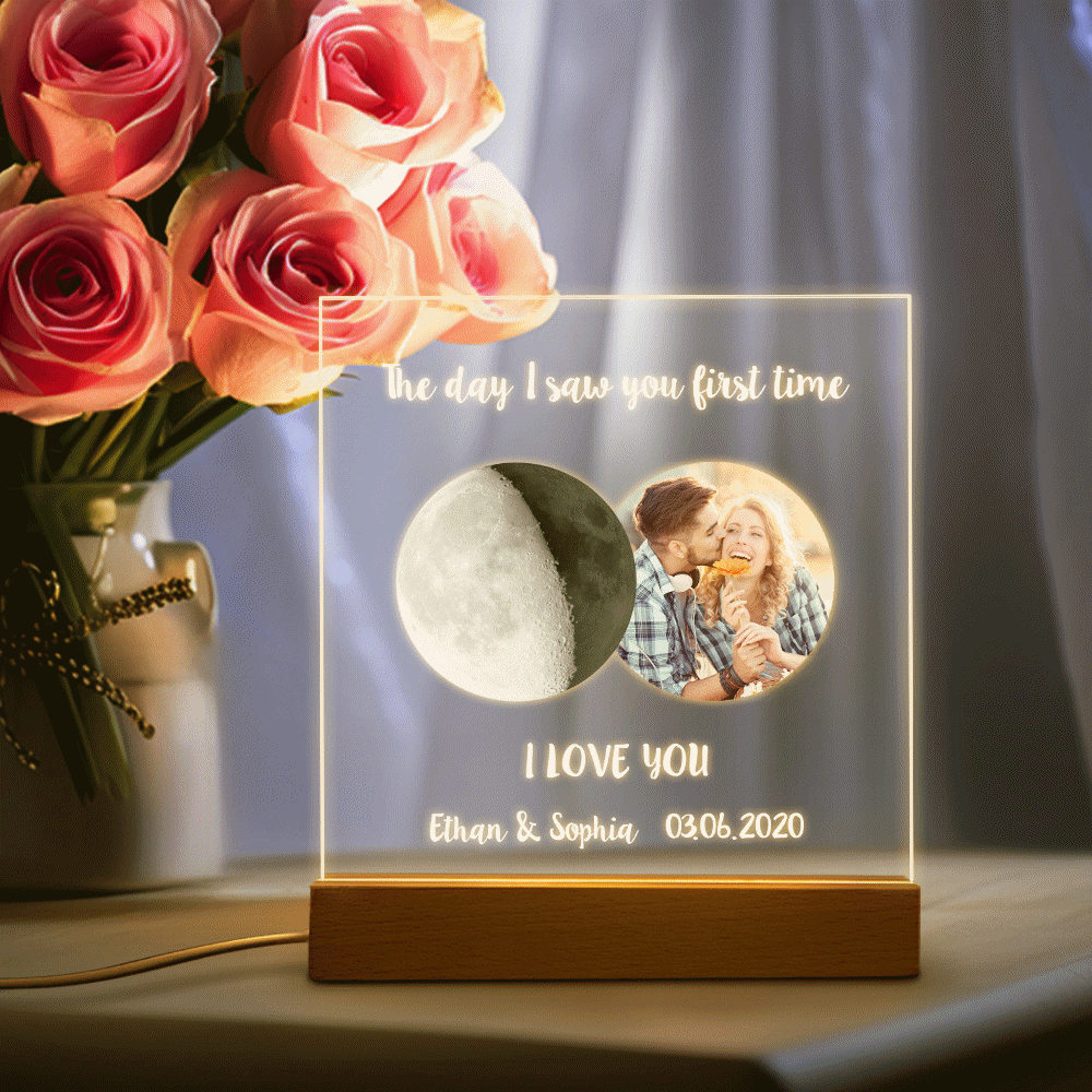 Photo Personnalisée Phase De Lune Veilleuse Chaude Colorée Lumière Led Cadeau Pour Les Couples - votrecollierprenomfr