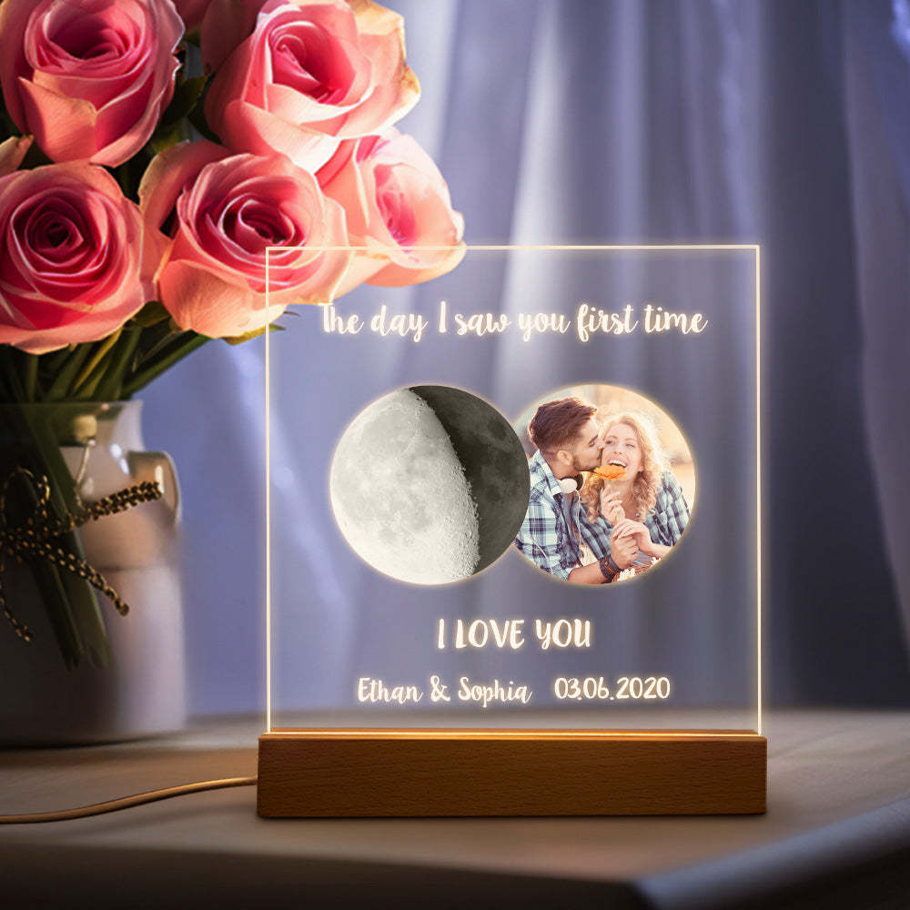 Photo Personnalisée Phase De Lune Veilleuse Chaude Colorée Lumière Led Cadeau Pour Les Couples - votrecollierprenomfr