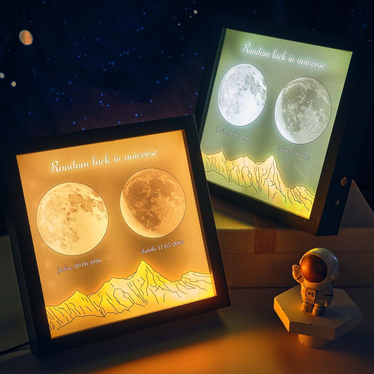 Photo Personnalisée Naissance Phase De Lune Veilleuse Chaude Réglable Led Boîte Lampe Amour Cadeau - votrecollierprenomfr