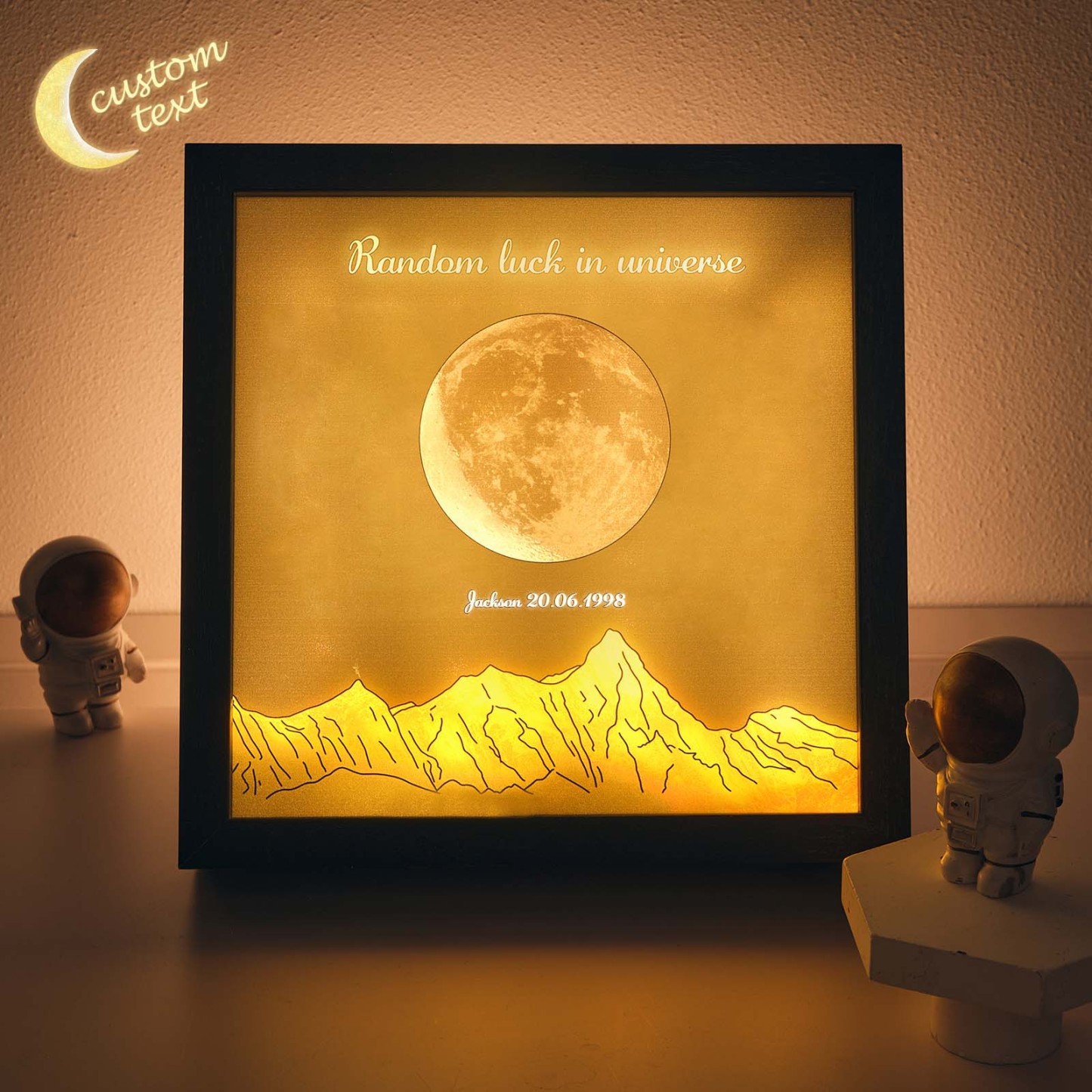 Photo Personnalisée Naissance Phase De Lune Veilleuse Chaude Réglable Led Boîte Lampe Amour Cadeau - votrecollierprenomfr