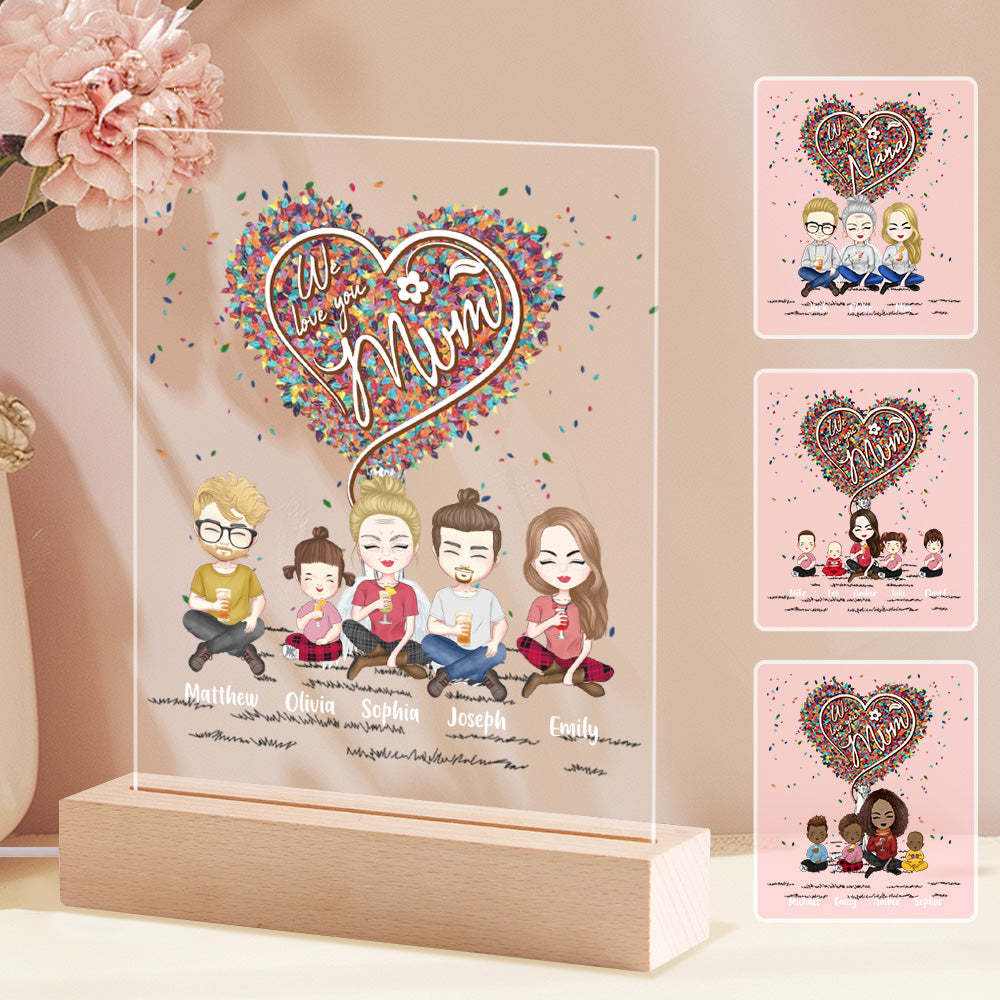 Clip Art Personnalisé Mère Et Enfants Dessin Animé Plaque Lampe Cadeaux De Fête Des Mères - votrecollierprenomfr