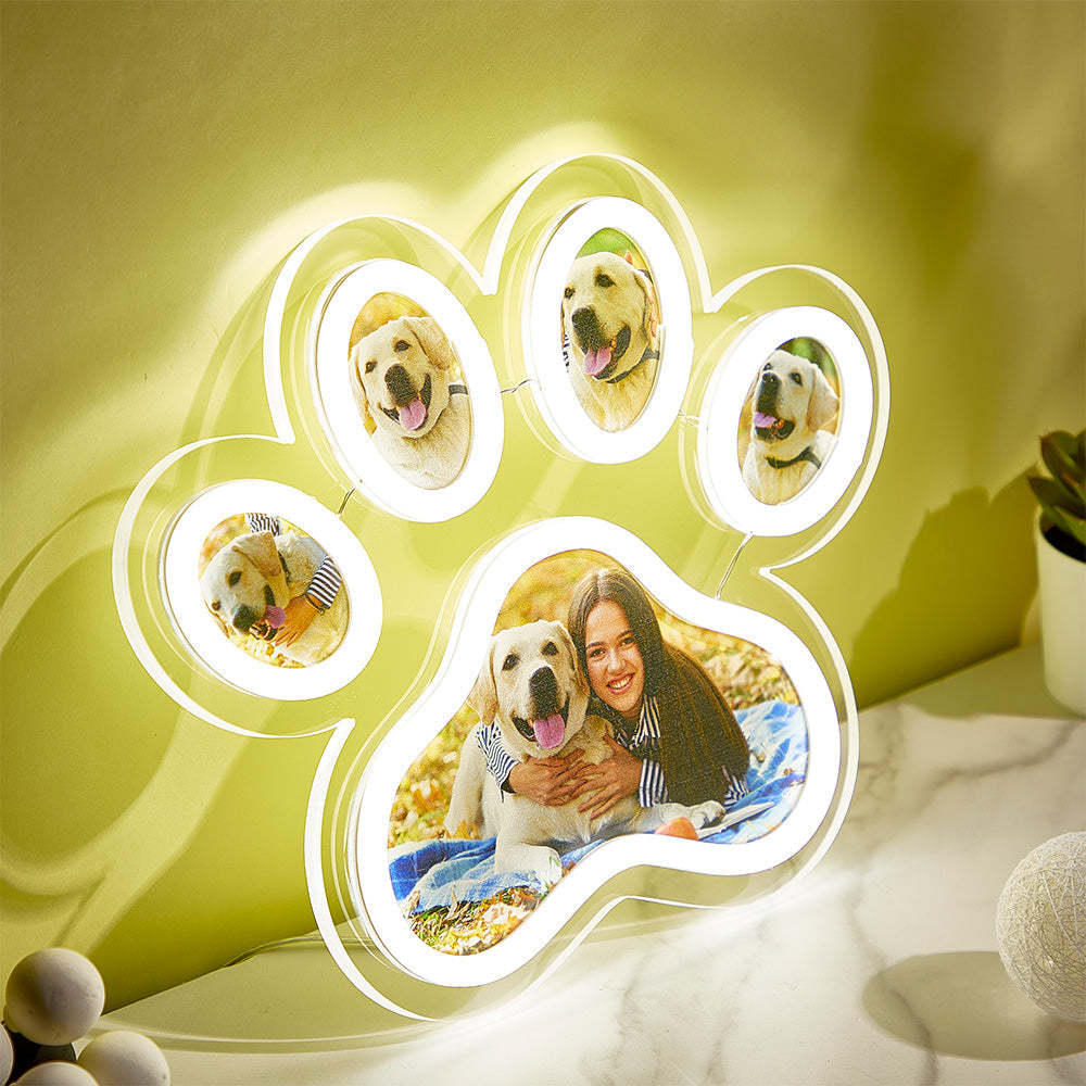 Lampe Néon Avec Photo Personnalisée En Forme De Patte D'animal De Compagnie, Veilleuse Commémorative Personnalisée À Luminosité Réglable, Cadeaux Pour Elle - votrecollierprenomfr