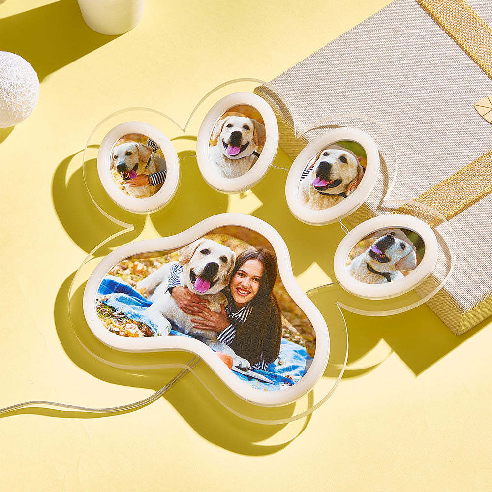 Lampe Néon Avec Photo Personnalisée En Forme De Patte D'animal De Compagnie, Veilleuse Commémorative Personnalisée À Luminosité Réglable, Cadeaux Pour Elle - votrecollierprenomfr
