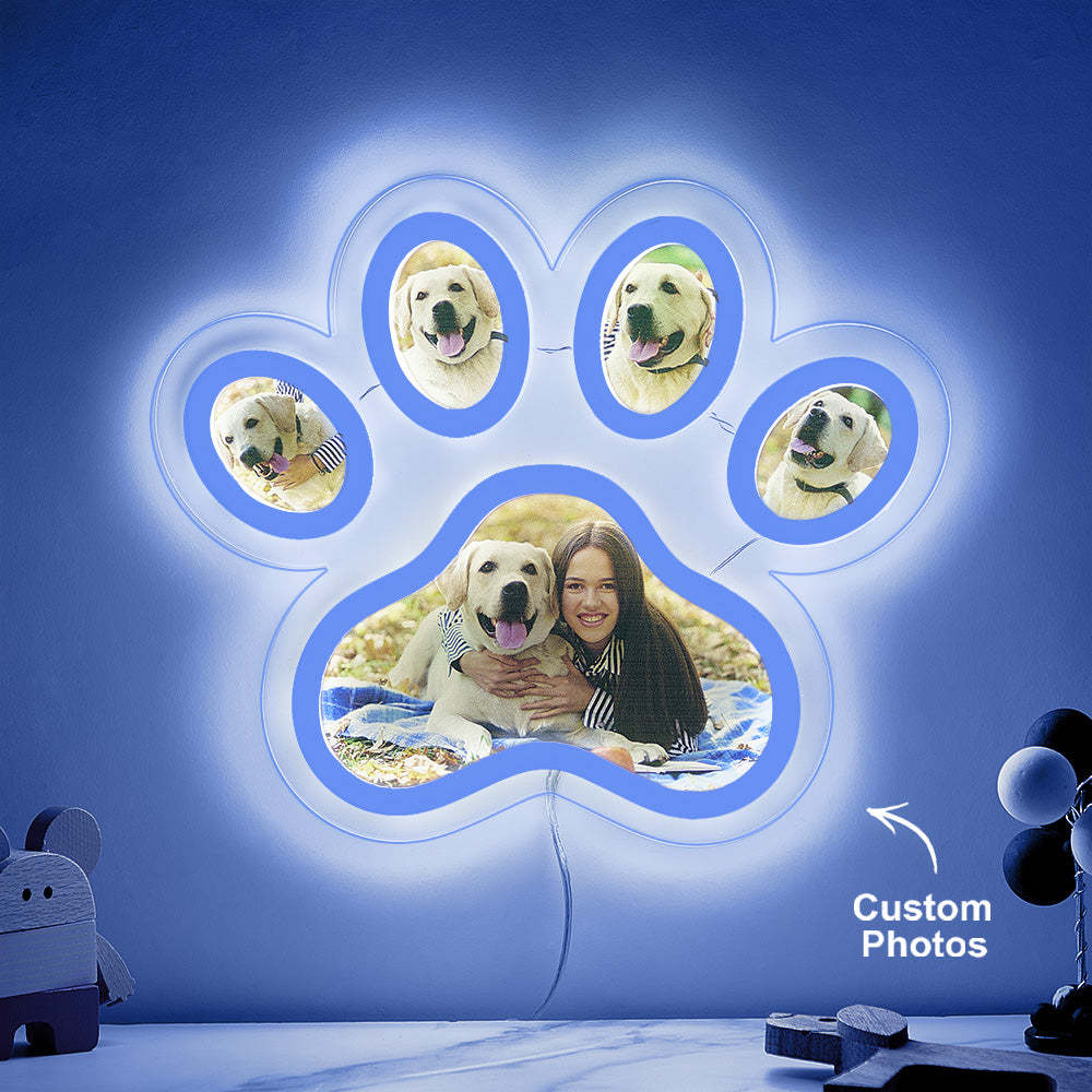 Lampe Néon Avec Photo Personnalisée En Forme De Patte D'animal De Compagnie, Veilleuse Commémorative Personnalisée À Luminosité Réglable, Cadeaux Pour Elle - votrecollierprenomfr