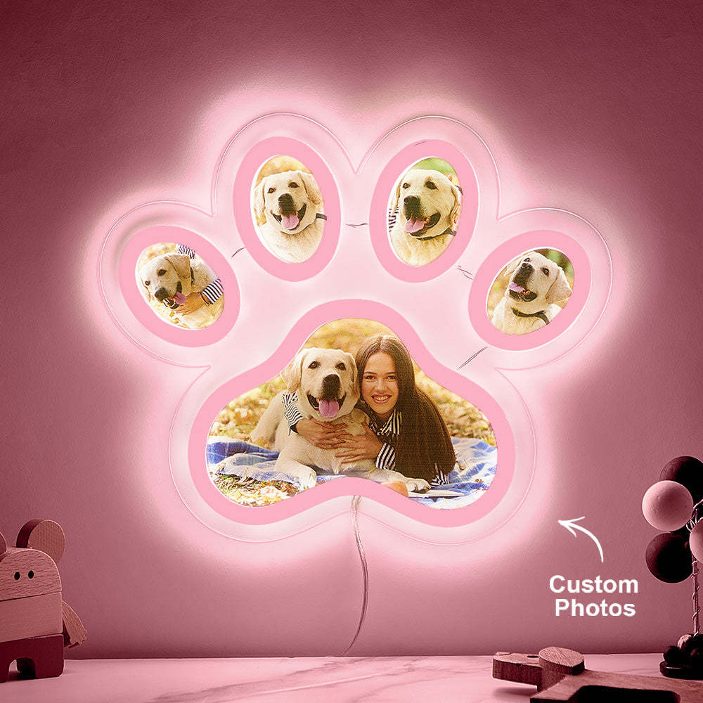 Lampe Néon Avec Photo Personnalisée En Forme De Patte D'animal De Compagnie, Veilleuse Commémorative Personnalisée À Luminosité Réglable, Cadeaux Pour Elle - votrecollierprenomfr