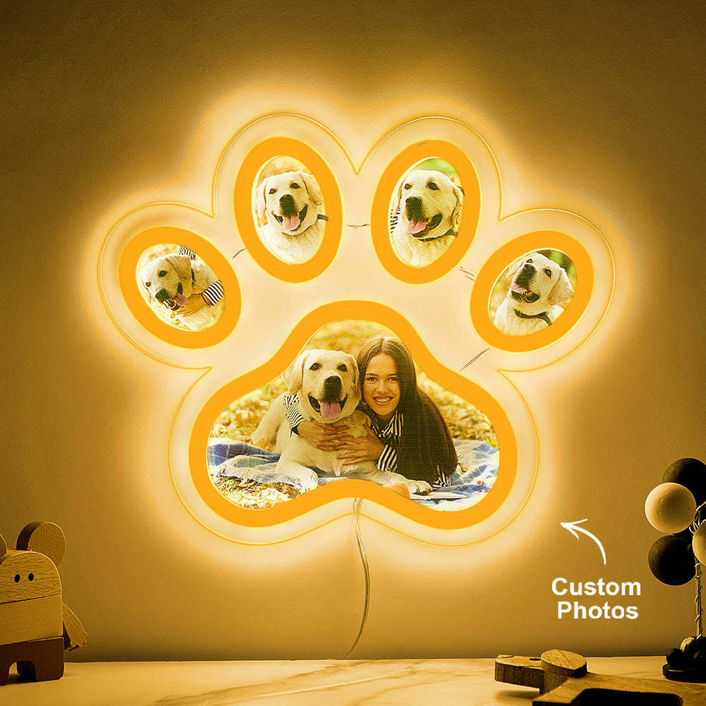 Lampe Néon Avec Photo Personnalisée En Forme De Patte D'animal De Compagnie, Veilleuse Commémorative Personnalisée À Luminosité Réglable, Cadeaux Pour Elle - votrecollierprenomfr
