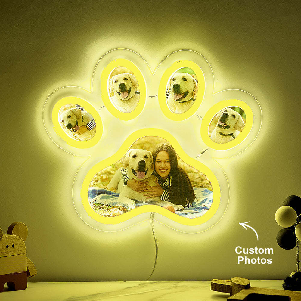 Lampe Néon Avec Photo Personnalisée En Forme De Patte D'animal De Compagnie, Veilleuse Commémorative Personnalisée À Luminosité Réglable, Cadeaux Pour Elle - votrecollierprenomfr