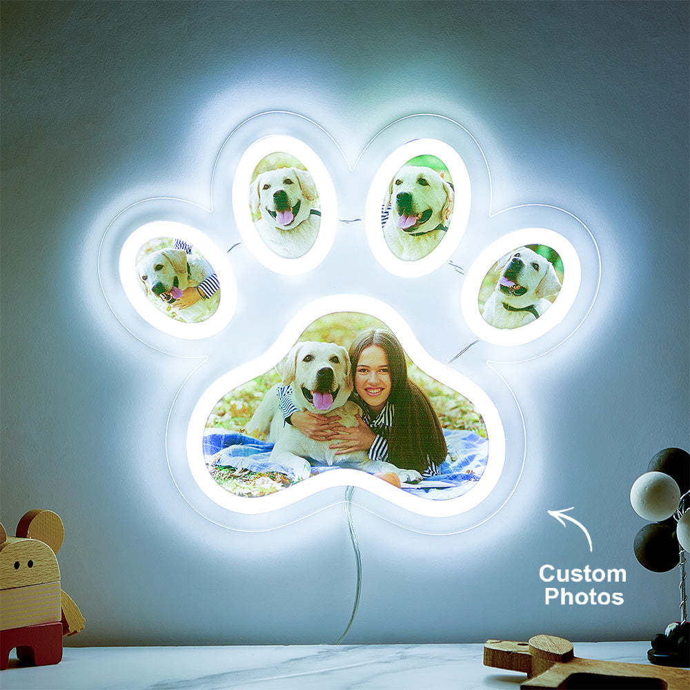 Lampe Néon Avec Photo Personnalisée En Forme De Patte D'animal De Compagnie, Veilleuse Commémorative Personnalisée À Luminosité Réglable, Cadeaux Pour Elle - votrecollierprenomfr