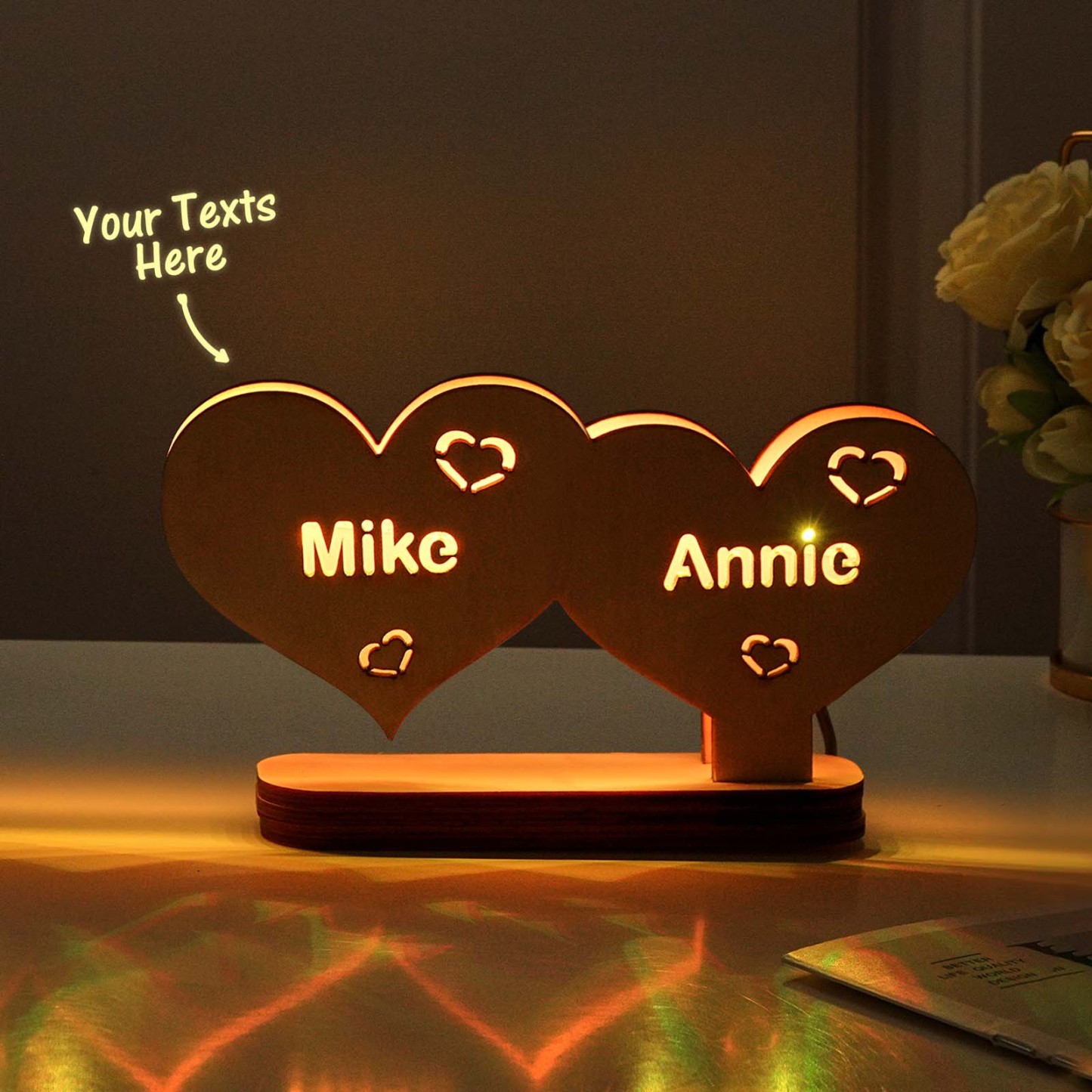 Lampe En Forme De Cœur En Bois Avec Nom Personnalisé, Décoration De Maison, Cadeaux De Réchauffement De La Maison - votrecollierprenomfr