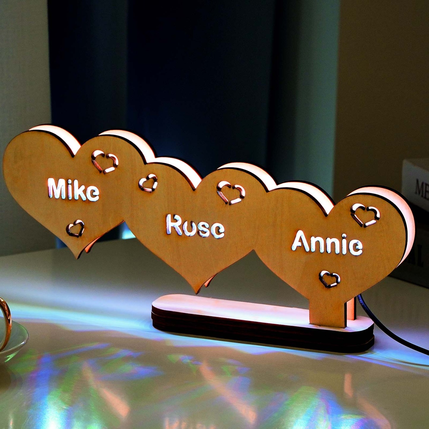 Lampe En Forme De Cœur En Bois Avec Nom Personnalisé, Décoration De Maison, Cadeaux De Réchauffement De La Maison - votrecollierprenomfr