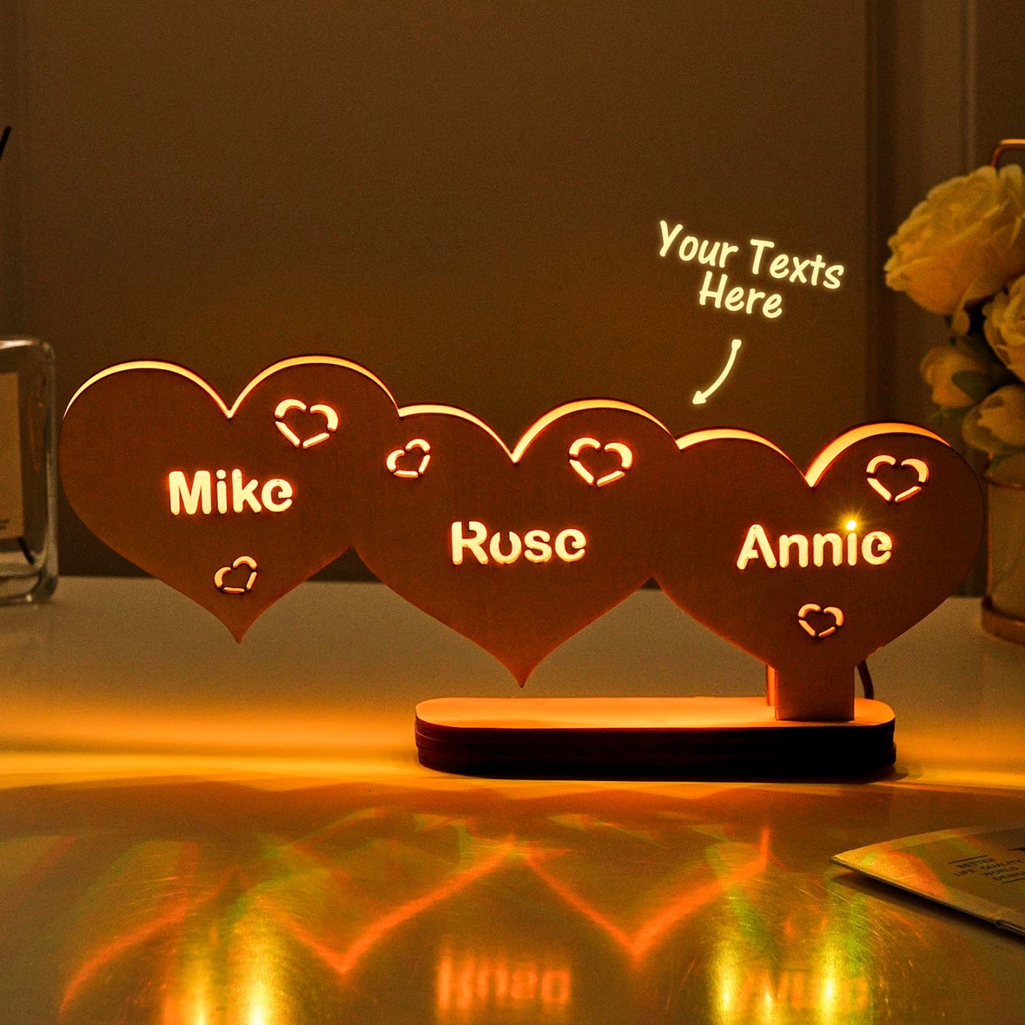 Lampe En Forme De Cœur En Bois Avec Nom Personnalisé, Décoration De Maison, Cadeaux De Réchauffement De La Maison - votrecollierprenomfr