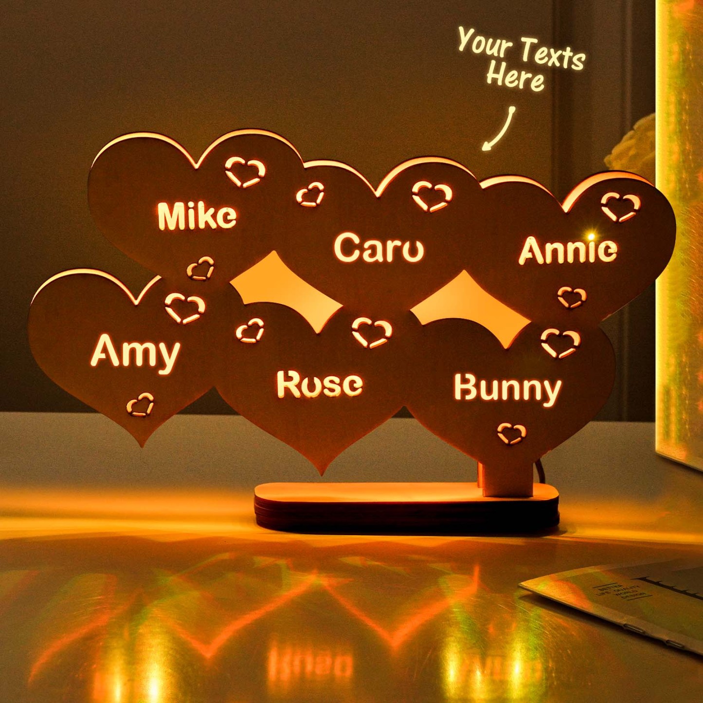 Lampe En Forme De Cœur En Bois Avec Nom Personnalisé, Décoration De Maison, Cadeaux De Réchauffement De La Maison - votrecollierprenomfr