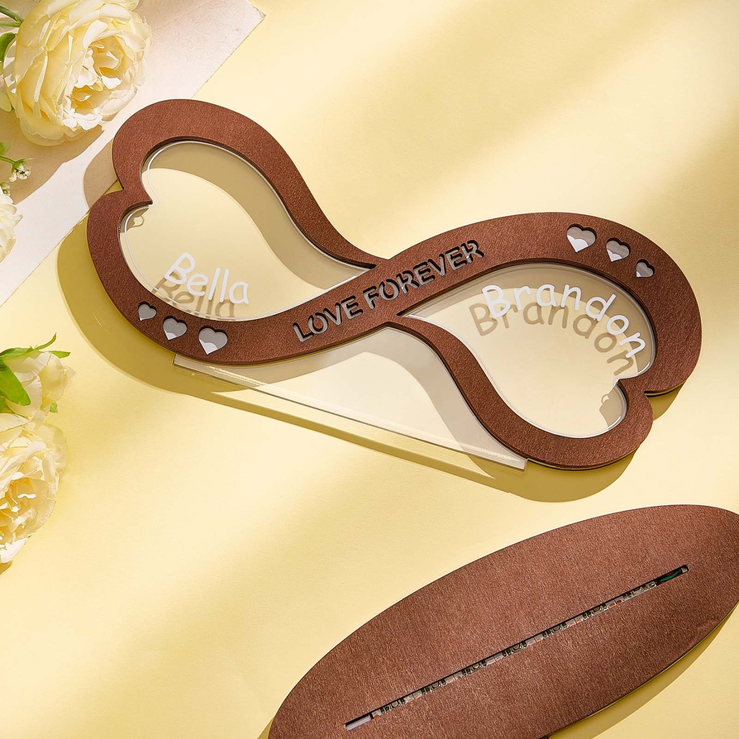 Lampe Acrylique Personnalisée Avec Noms De Couple, Décoration De Maison, Symbole Infini Personnalisé, Veilleuse En Bois, Cadeaux D'anniversaire - votrecollierprenomfr