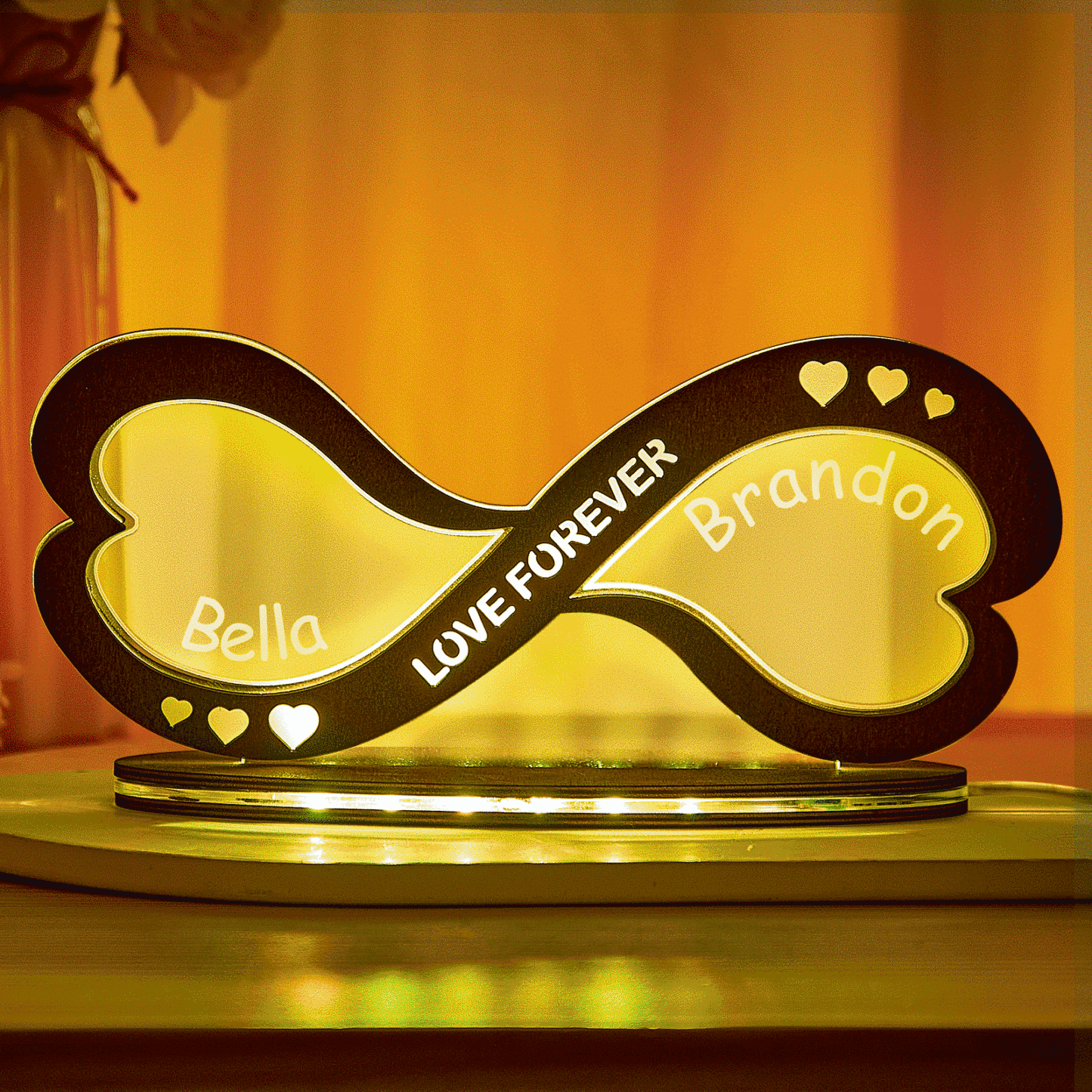 Lampe Acrylique Personnalisée Avec Noms De Couple, Décoration De Maison, Symbole Infini Personnalisé, Veilleuse En Bois, Cadeaux D'anniversaire - votrecollierprenomfr